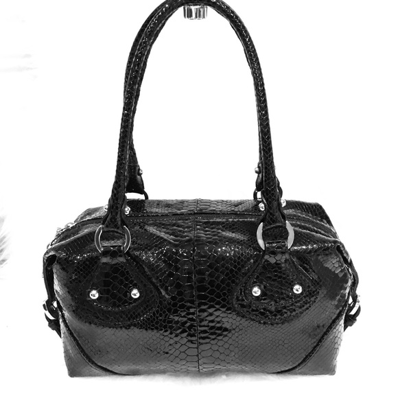 New Stuart Weitzman Snake Patent Leather Black Bag - Picture 1 of 7